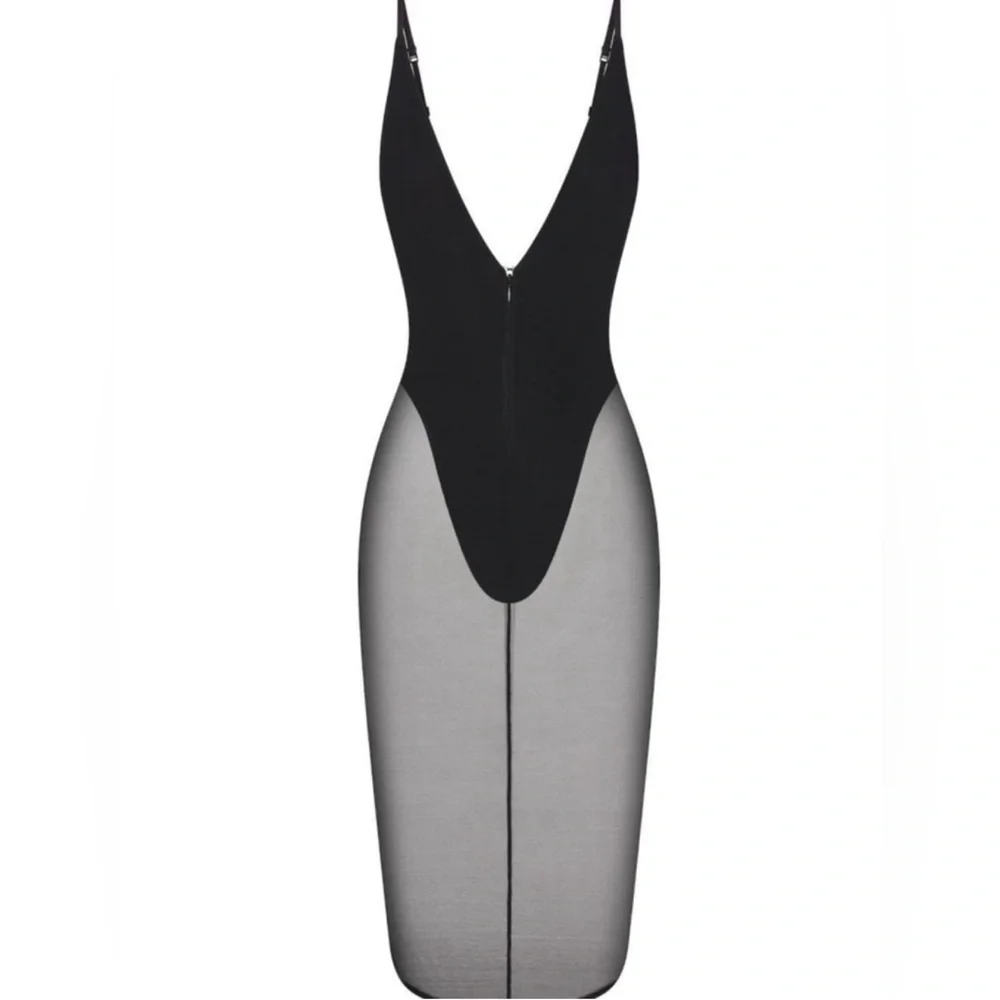 Skims body (B4) mesh plunge midi black leotard zip up sheer dress NWT SIZE XS - Picture 3 of 4